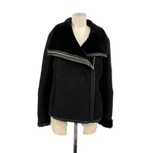 Hugo Boss Black Suede Fur Trim Moto Aviator‎ Jacket Size US 10